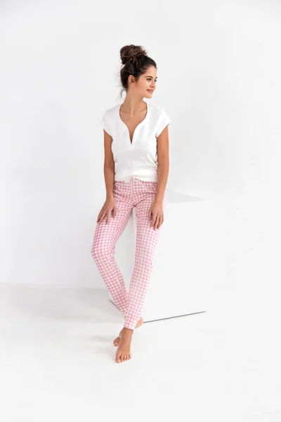 Bílo-růžové dámské kalhotové pyžamo Sensis