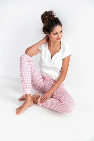 Bílo-růžové dámské kalhotové pyžamo Sensis