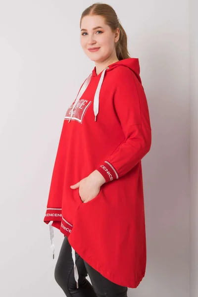 Červená plus size mikina pro ženy s kapsou FPrice