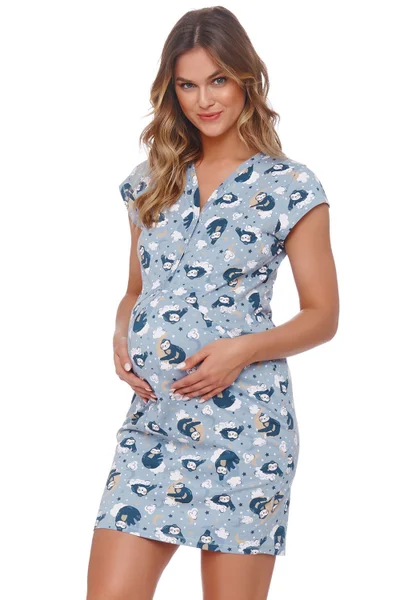 Světle modrá těhotenská košilka se vzorem DOCTOR NAP