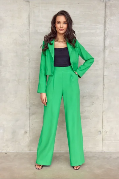 Výrazné zelené kalhoty široký střih Roco Fashion