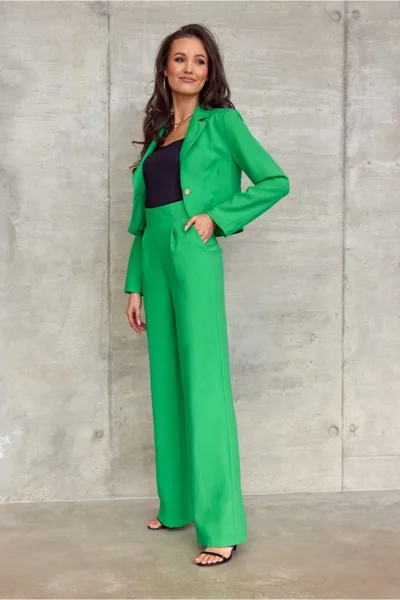Výrazné zelené kalhoty široký střih Roco Fashion