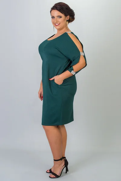 Tmavě zelené dámské plus size šaty Karko