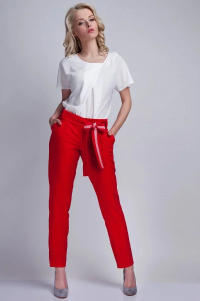 Červené dámské kalhoty rovný střih vysoký pas Lanti