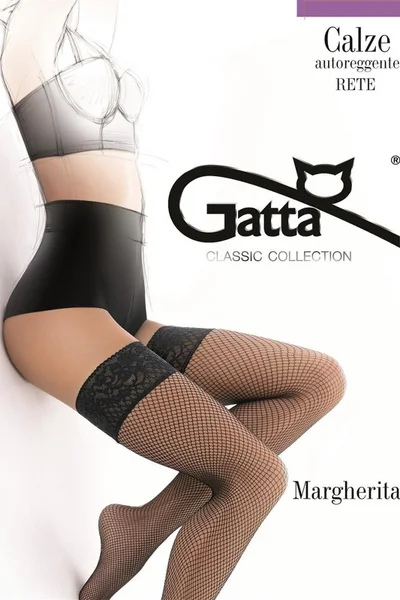 Černé samodržící síťované punčochy kabaretky Gatta Margherita 01