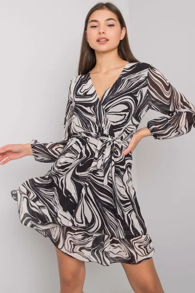 Dámské OCH BELLA Černo-béžové vzorované dámské šaty FPrice