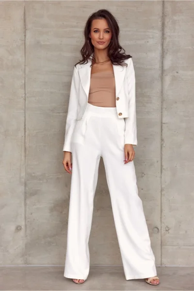 Dámské elegantní rozšířené kalhoty bílé Roco Fashion