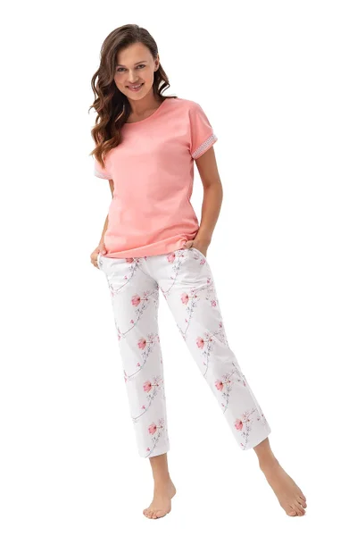 Bavlněné dámské pyžamo s květovanými kalhotami plus size Luna