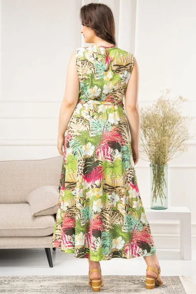 Zelené vzorované dámské maxi šaty Karko pro plnoštíhlé