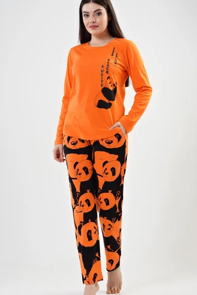 Oranžové dámské pyžamo s pandami Vienetta Secret