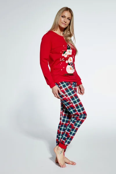 Dlouhé vánoční dámské pyžamo s potiskem sněhuláků Cornette