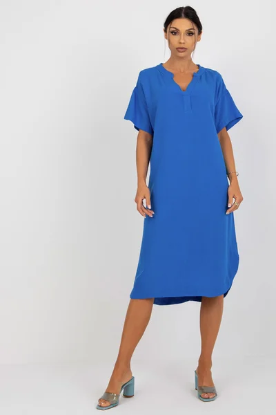 Výrazně modré dámské midi šaty FPrice volný střih