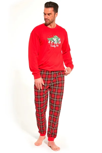 Vánoční červené pánské dlouhé pyžamo Cornette
