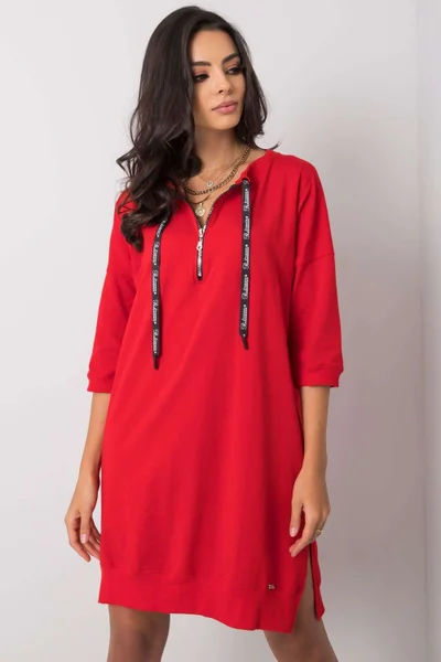 Červené dámské bavlněné šaty s 3/4 rukávem RELEVANCE