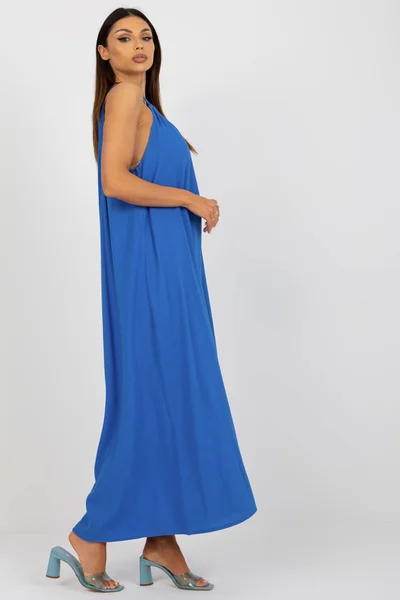 Dámské denní modré maxi šaty na tenká ramínka FPrice