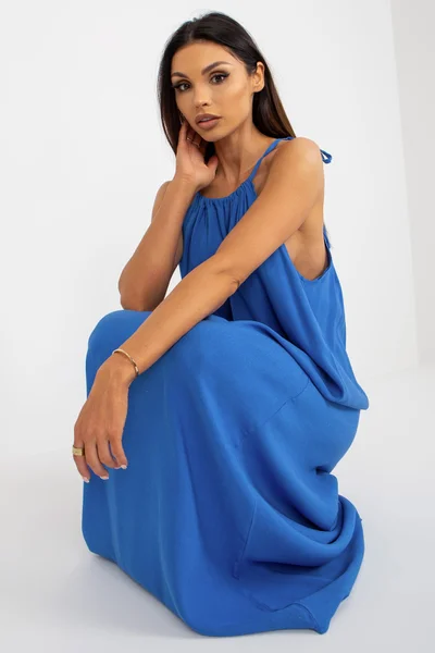 Dámské denní modré maxi šaty na tenká ramínka FPrice
