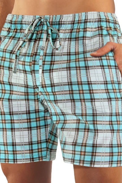 Pánské tyrkysové bavlněné pyžamo s kostkovanými šortkami Sesto Senso