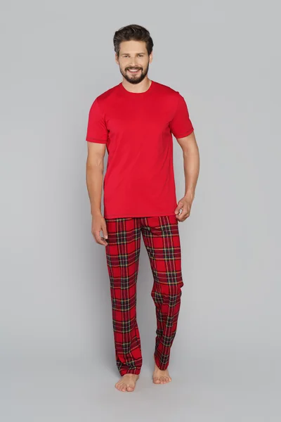 Červené pánské pyžamo s dlouhými kalhotami Italian Fashion