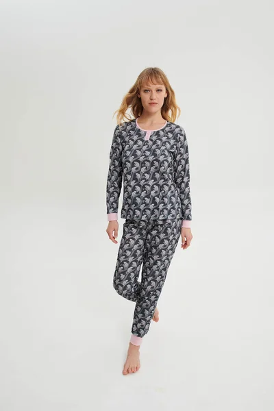 Vzorované dámské bavlněné pyžamo Vamp šedé