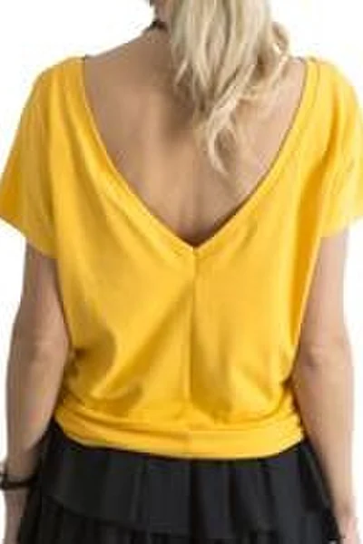 Dámské triko s výstřihem vzadu tmavě žluté FPrice