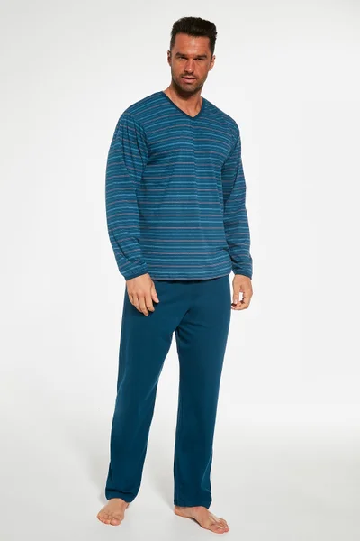 Modré pánské V-neck pyžamo Cornette