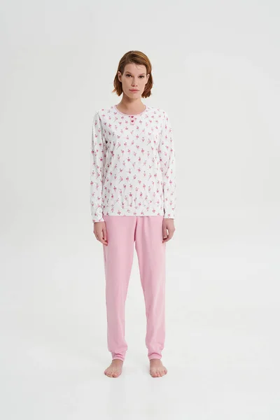 Růžovo-bílé dámské pyžamo se vzorovaným tričkem Vamp
