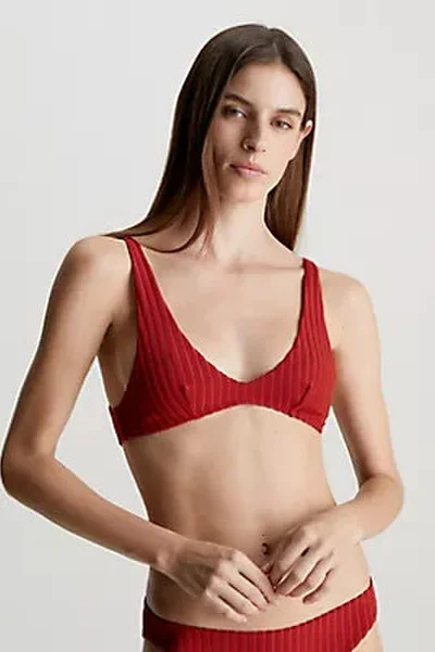 Červená plavková žebrovaná podprsenka Calvin Klein