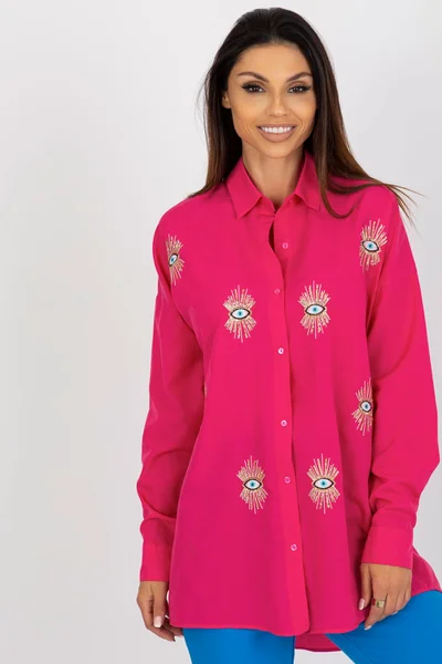 Tmavě růžová dámská košile s výšivkou FPrice