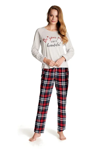 Bavlněné dámské pyžamo s károvanými kalhotami Henderson