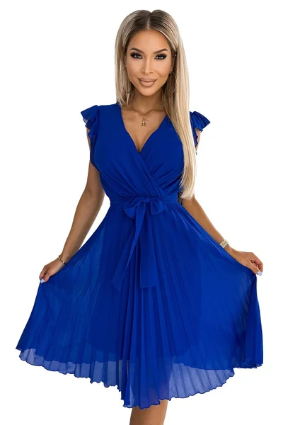 Královsky modré elegantní šaty s plisovanou sukní Numoco