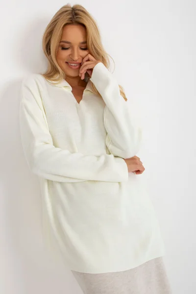 Dámský bílý maxi svetr s límečkem  Rue Paris