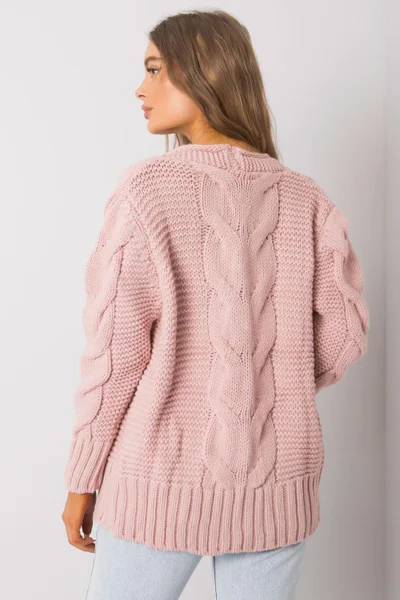 Dámský světle růžový svetr s knoflíky a výstřihem do V Rue Paris