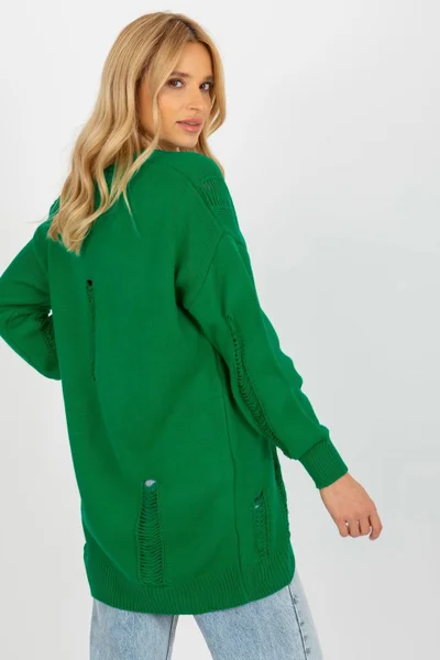 Dámský zelený maxi svetr s knoflíky a výstřihem do V Rue Paris
