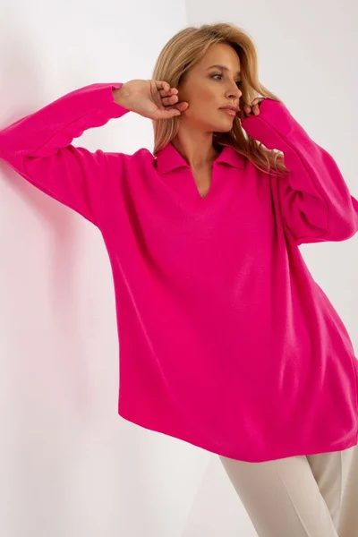 Dámský růžový maxi svetr s límečkem Rue Paris