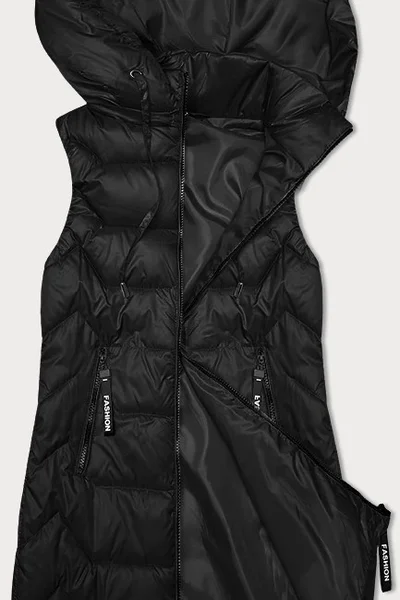 Dlouhá prošívaná dámská černá vesta s kapucí S'WEST