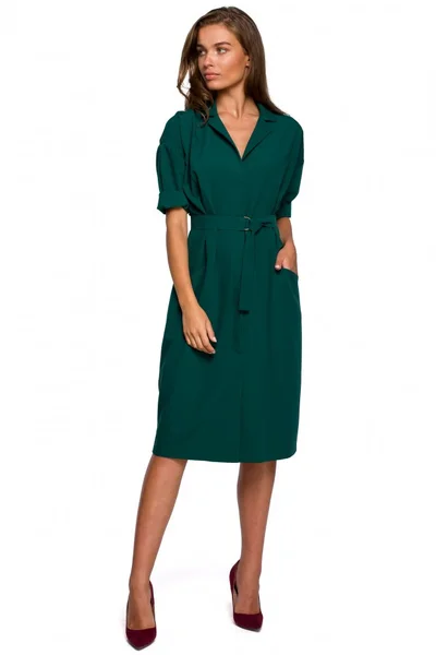 Dámské Y155 Midi košilové dámské šaty s kapsami s aplikacemi Style