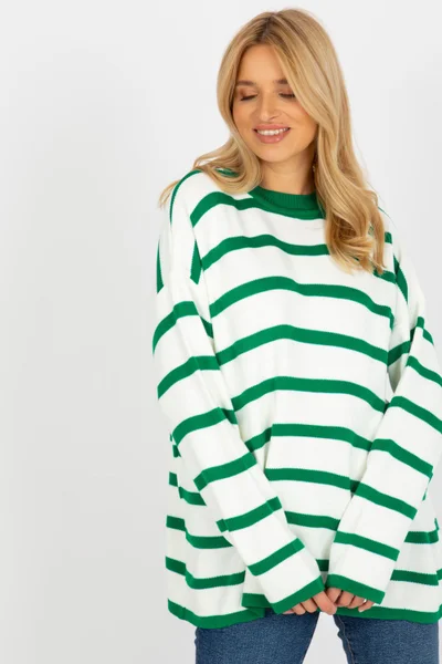Dámský zeleno-bílý volný svetr s pruhy Rue Paris
