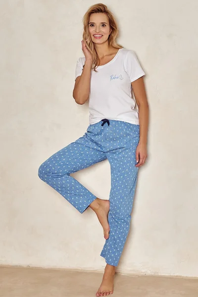 Modro-bílé dámské pyžamo s dlouhými kalhotami Taro