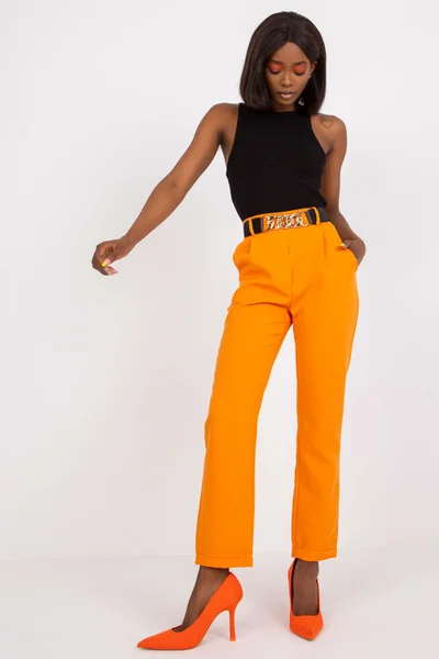 Dámské oranžové kalhoty rovný střih ITALY MODA