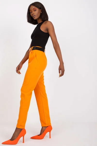 Dámské oranžové kalhoty rovný střih ITALY MODA