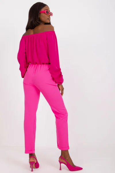 Neon růžové rovné kalhoty ke kotníkům ITALY MODA