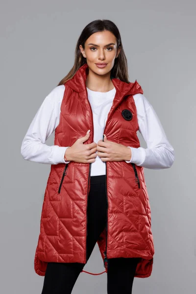 Červená dámská prošívaná vesta s kapucí S'WEST