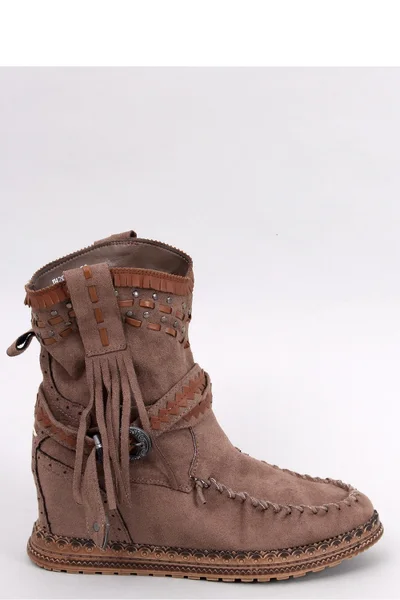 Hnědé přechodové semišové kotníčkové boty s třásněmi Inello