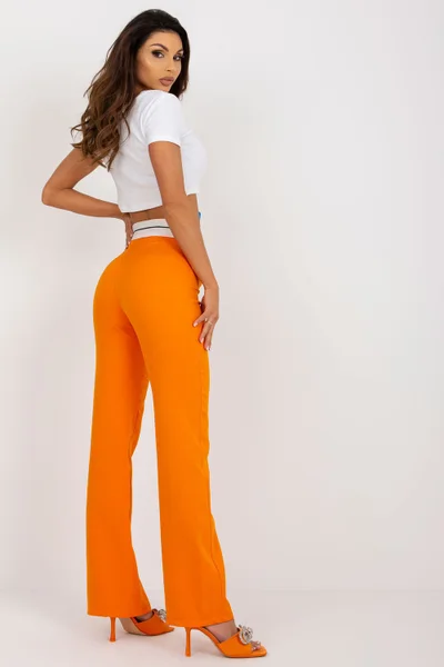 Dámské oranžové kalhoty s vysokým pasem ITALY MODA