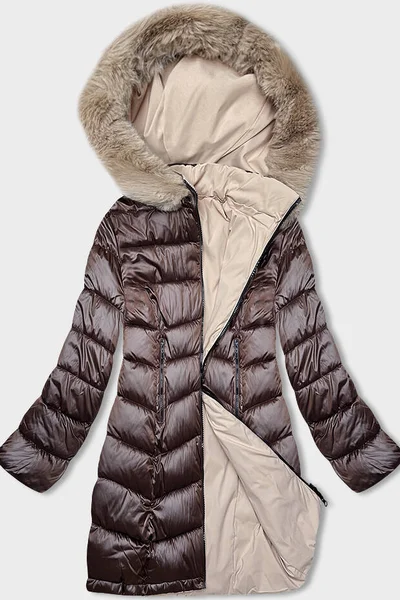 Béžovo-hnědý dámský prošívaný oboustranný kabátek S'WEST