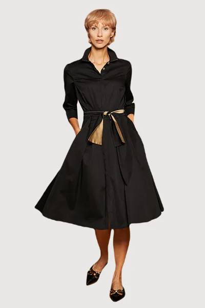 Dámské černé košilové midi šaty s páskem Click Fashion