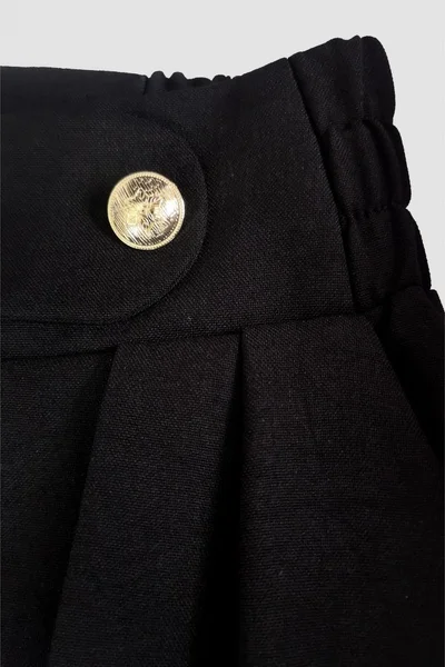 Dámské černé kalhoty široký střih s ozdobným pasem BE