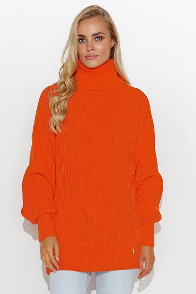 Oversize dámský oranžový svetr se stojáčkem Makadamia