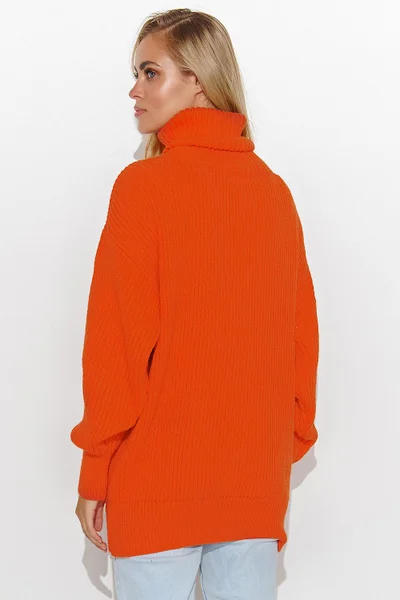 Oversize dámský oranžový svetr se stojáčkem Makadamia
