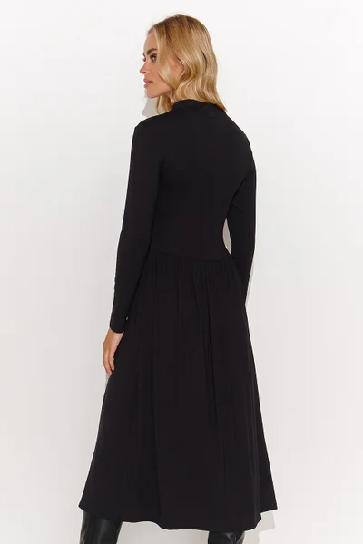 Elegantní dámské černé midi šaty se stojáčkem Makadamia
